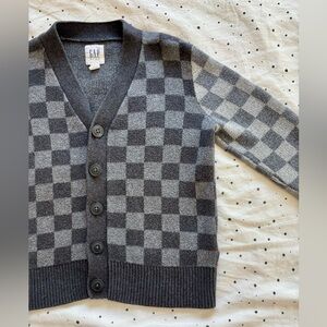 GAP Boy’s Black and Gray Checkered Cardigan